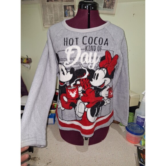 Disney Mickey & Minnie Mouse Hot Cocoa Kind Of Day Fleece Pajama set Size Med - Picture 1 of 4